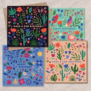Lot de cartes pour amoureux des plantes | Ensemble de cartes d'anniversaire | de cartes d'anniversaire | Cartes d'anniversaire florales | Des cartes d'anniversaire colorées