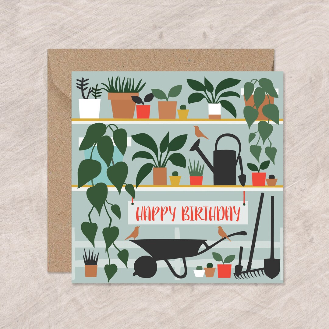 Plants and Garden Shed Birthday Card Gardener Birthday Card - Etsy