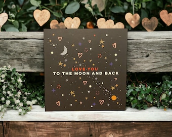 Carte « Je t'aime jusqu'à la lune et dos » | Carte de Saint-Valentin | Je t'aime carte | Peut poster au destinataire avec un message personnel