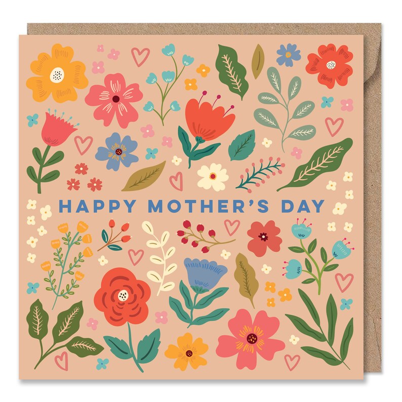 Pretty Flowers and Hearts Mothers Day Card Pretty Card for Mum Can post to recipient with personal message image 4