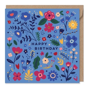 Joyful Folk Flowers Birthday Card Birthday Card Floral Card Can post to recipient with personal message image 2