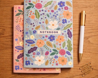 Peach and Blue Floral A5 Notebooks (set of 2)