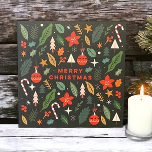 Pack of Luxury Folk Christmas Trees, Baubles, and Leaves Christmas Cards | Christmas Card Pack | Christmas Cards