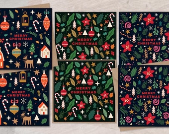 Folk Art Christmas Card Set: Assorted Festive Designs