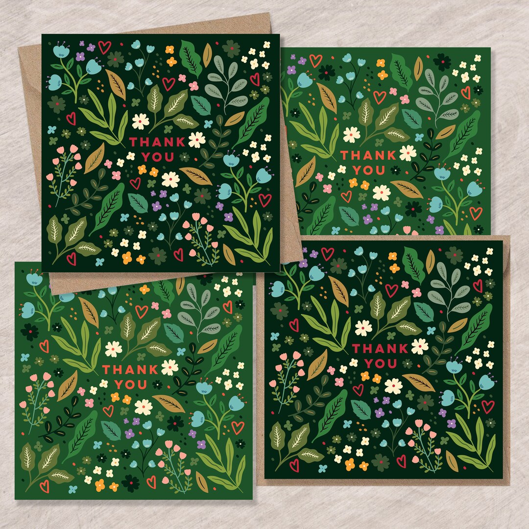 Wildflower Thank You Card Set | Floral Greeting Notes - Etsy UK