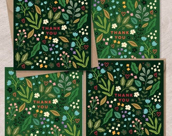 Set med tackkort för vilda blommor | Blommiga hälsningskort