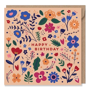 Pretty Wildflowers and Leaves Birthday Card Floral Folk Card Can post to recipient with personal message image 4