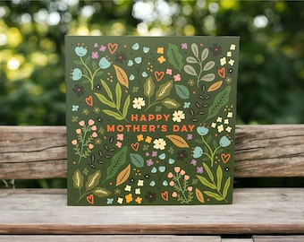 Pretty Wildflowers and Hearts Mother’s Day Card | Pretty Card for Mum | Can post to recipient with personal message