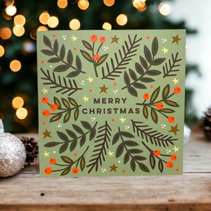 Packung mit Weihnachtsblättern und Beeren Karten l Weihnachtskartenpackung l Weihnachtskarten