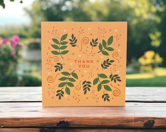 Thank You Leaves Card, Set of Thank You Cards, Thank You Cards, Card to Say Thank You | Can post to recipient with personal message