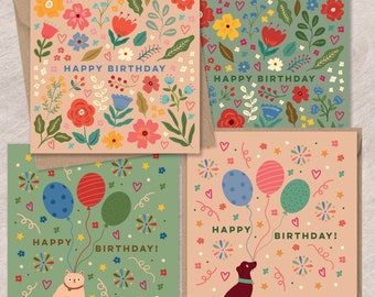 Floral & Animal Birthday Card Set | Botanical Cards Pack