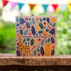 Carte joyeux anniversaire animaux sauvages pour enfants | Carte d'anniversaire pour enfants sur le thème de la jungle | Peut envoyer au destinataire avec un message personnel