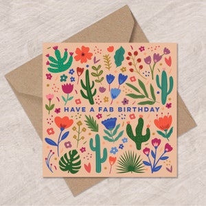 Mooie cactus en bloemen verjaardagskaart | Verjaardagskaart | Bloemenkaart | Kan met persoonlijk bericht naar de ontvanger verzenden