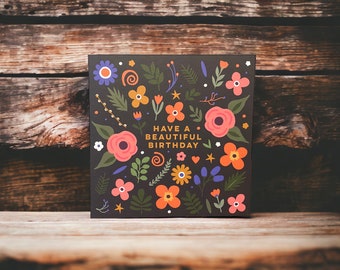 Mooie volksbloemen verjaardagskaart | Verjaardagskaart voor haar | Bloemenkaart | Kan naar de ontvanger worden verzonden met een persoonlijk bericht