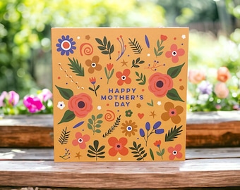 Floral Mother's Day Card: Vibrant Flowers and Leaves