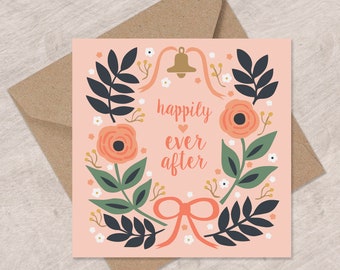 Happily Ever After Roses and Wedding Bell Card, Wedding Day Card, Marriage Card