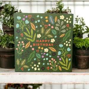 Pretty Wildflowers and Hearts Birthday Card | Birthday Card for Her | Floral Card | Can post to recipient with personal message
