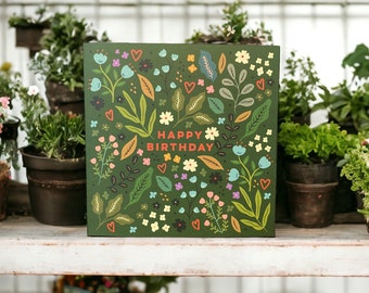 Jolie carte d'anniversaire de fleurs sauvages et de coeurs | Carte d'anniversaire pour elle | florale | Peut envoyer au destinataire avec un message personnel