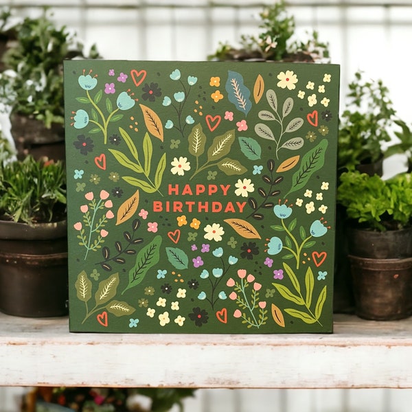 Jolie carte d'anniversaire de fleurs sauvages et de coeurs | Carte d'anniversaire pour elle | florale | Peut envoyer au destinataire avec un message personnel