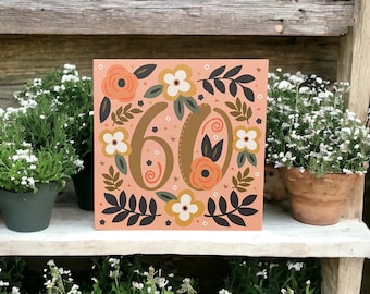 Flowers and Leaves 60th Birthday Card | Pretty 60th Card | Happy 60th Birthday Card | Can post to recipient with personal message