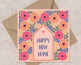 Vibrant New Home card | Flowers New Home Card | Moving House Card | Can post to recipient with personal message