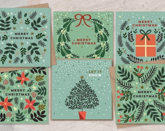 Folk Christmas Cards Set, Assorted Holiday Designs