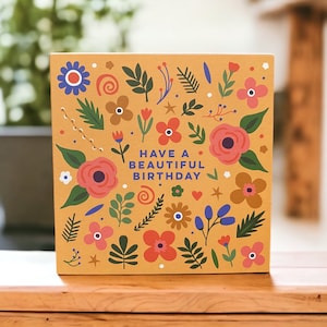 Pretty Folk Flowers Birthday Card | Birthday Card for Her | Floral Card | Can post to recipient with personal message
