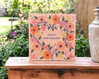 Flowers and Roses and Flowers Happy Anniversary Card, Floral Anniversary Card, Roses Anniversary Card, Flowers Anniversary Card