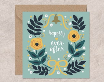 Happily Ever After Roses and Wedding Bell Card, Wedding Day Card, Marriage Card