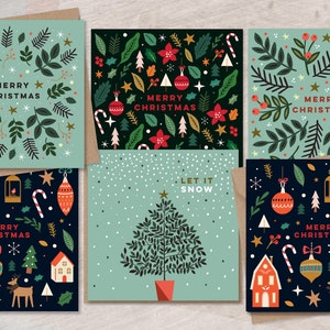 Pacchetto biglietti di Natale folk l Disegni assortiti l Confezione mista biglietti di Natale l Set biglietti di Natale