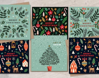 Folk Art Christmas Card Set, Assorted Holiday Designs
