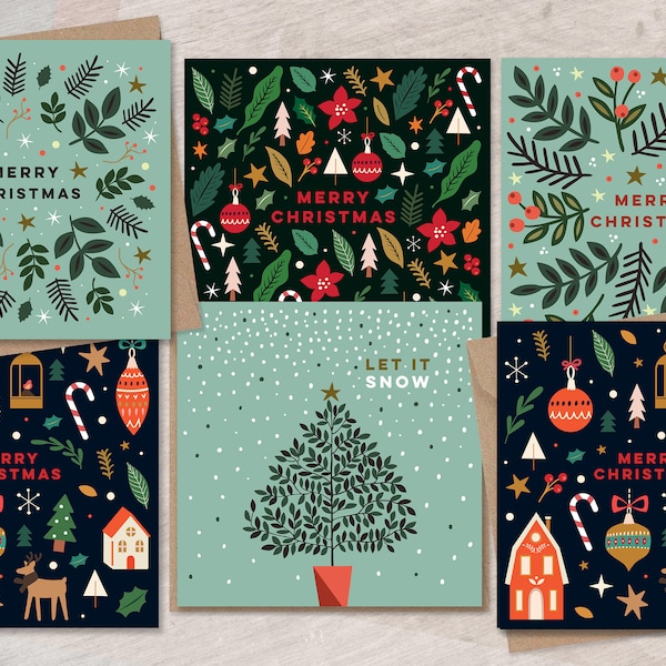 Lot de cartes de Noël folkloriques l Motifs assortis l Lot de cartes de Noël l Ensemble de cartes de Noël