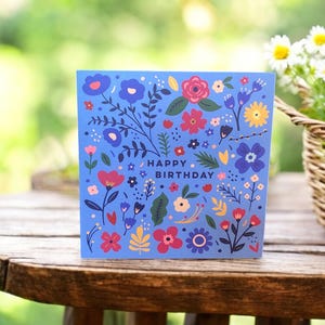 Vrolijke volksbloemen verjaardagskaart | Verjaardagskaart | Bloemenkaart | Kan met persoonlijk bericht naar de ontvanger verzenden