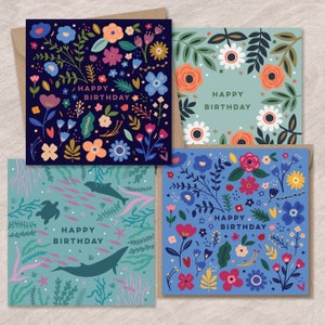 Mooie en blauwe verjaardagskaartbundel | Verjaardagskaartenset | Pak verjaardagskaarten | Verjaardagskaarten met bloemen