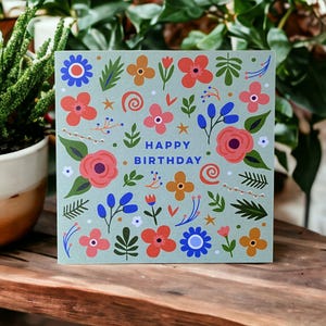 Floral Birthday Card | Pretty Folk Art Roses