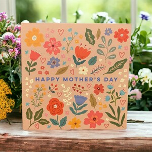 Pretty Flowers and Hearts Mothers Day Card Pretty Card for Mum Can post to recipient with personal message image 2