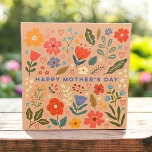 Pretty Flowers and Hearts Mothers Day Card Pretty Card for Mum Can post to recipient with personal message image 1