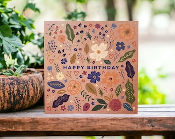 Blommor och hjärtan födelsedagskort | Blomkort för henne