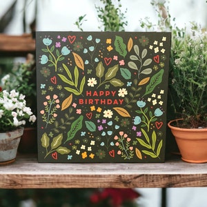 Hübsche Wildblumen und Herzen Geburtstagskarte | Karte zum Geburtstag für Sie | Blumenkarte | Kann an Empfänger mit persönliche Nachricht senden
