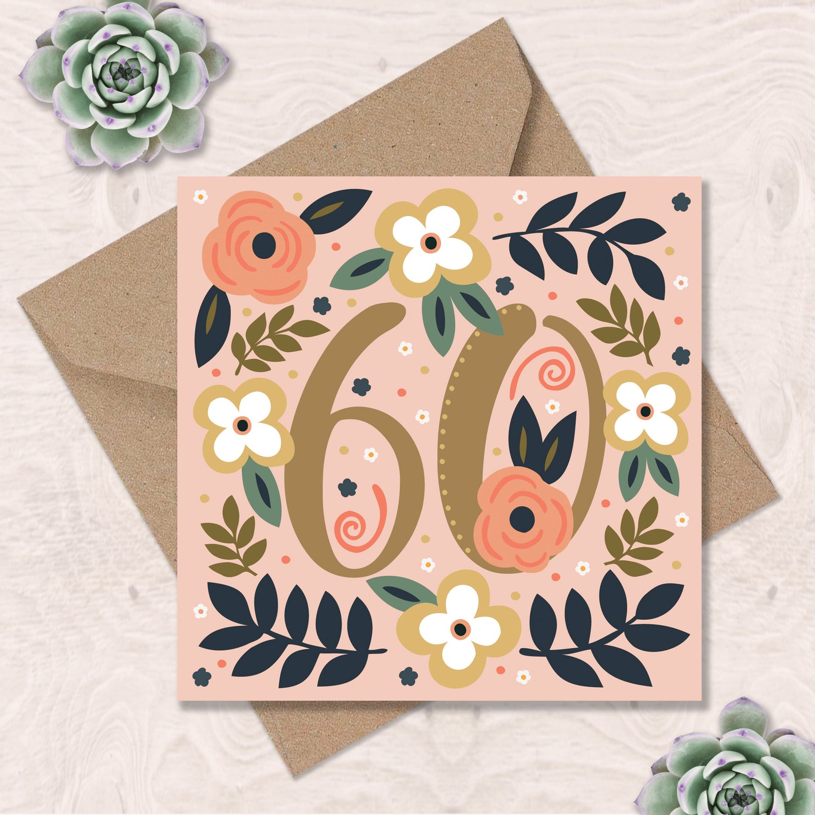 Flowers and Leaves 60th Birthday Card Pretty 60th Card | Etsy