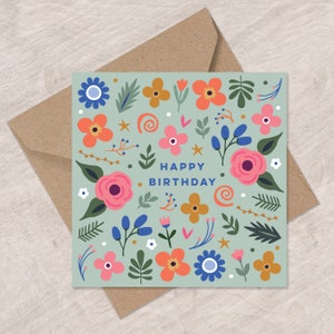 Verjaardagskaart met mooie bloemen | Mooie volkse bloemenverjaardagskaart | Kan met persoonlijk bericht naar de ontvanger verzenden