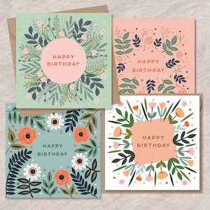 Lot de jolies cartes d'anniversaire fleuries | Ensemble de cartes d'anniversaire | de cartes d'anniversaire | Cartes d'anniversaire florales | Des cartes d'anniversaire colorées