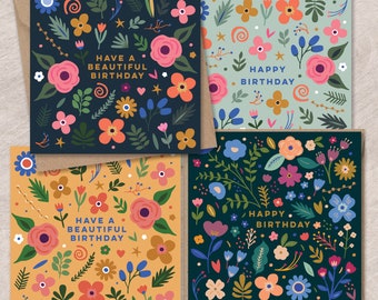 Floral Birthday Card Set | Folk Flower Design