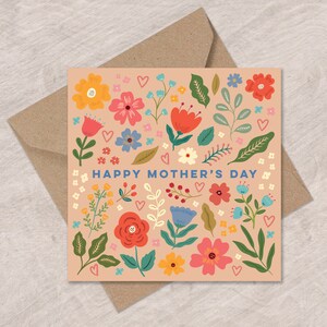 Pretty Flowers and Hearts Mothers Day Card Pretty Card for Mum Can post to recipient with personal message image 3