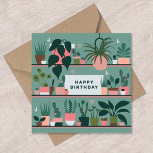 House Plants Birthday Card | Plant Lover Card | Gardening Birthday Card | Can post to recipient with personal message