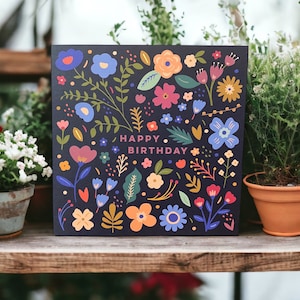 Frohe Folk Blumen Geburtstagskarte | Geburtstagskarte | Blumenkarte | Kann an Empfänger mit persönliche Nachricht senden