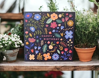 Joyful Folk Flowers Birthday Card | Birthday Card | Floral Card | Can post to recipient with personal message