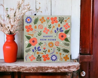 Carte de voeux folklorique Happy New Home de Zazzle.be Liste d'envies Vous avez des idées ? Bonne nouvelle carte pour la maison | Peut poster au destinataire avec un message personnel