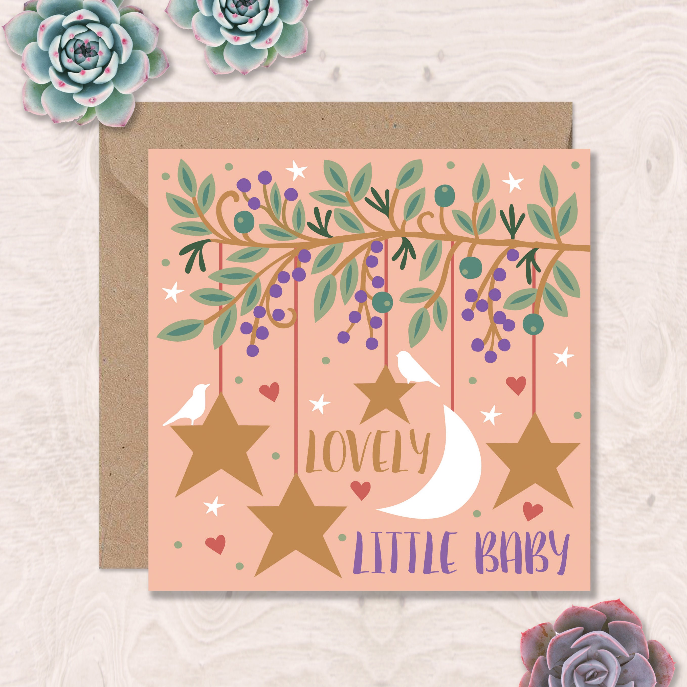 Baby Mobile Moon and Stars Card New Baby Card Pretty Baby Etsy