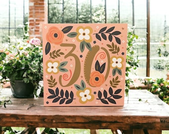 Fleurs et feuilles 30e anniversaire | Joyeux 30e anniversaire | Carte 30e anniversaire pour elle | Peut envoyer au destinataire avec un message personnel